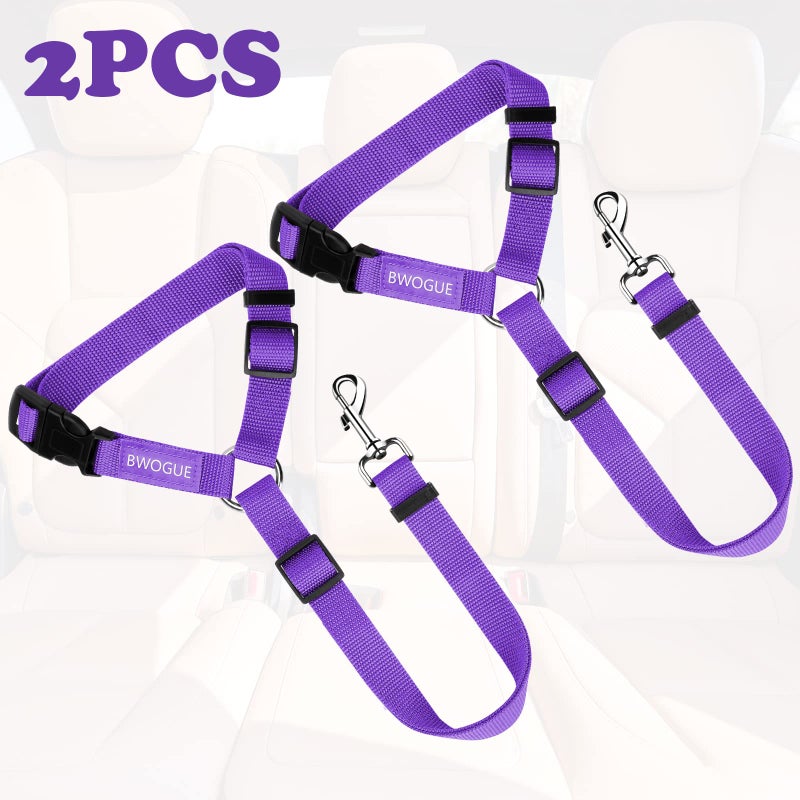 BWOGUE 2 Packs Dog Cat Safety Seat Belt Strap Car Headrest Restraint Adjustable Nylon Fabric Dog Restraints Vehicle Seatbelts Harness Purple - Image 2